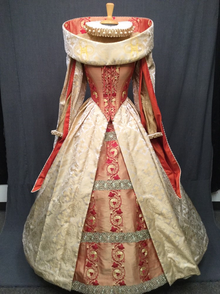 renaissance, elizabethan, collar, ruff, unisex, cream, gold, red, bronze, green, floral, large