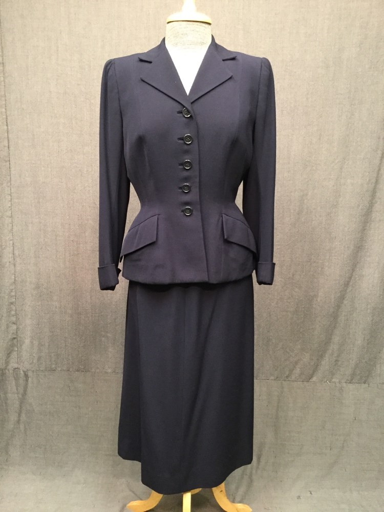 20th, century, jacket, 1940s, women, s, women, b38, navy, solid, collar ...