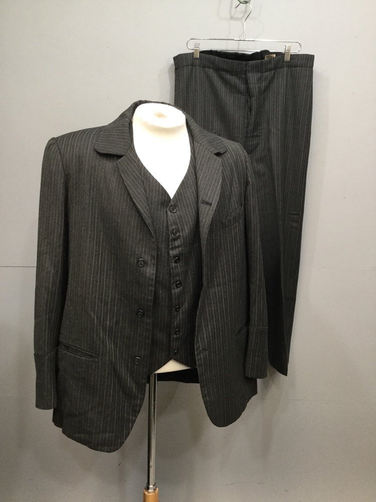 19th, century, jacket, sack, men, 40r, charcoal, black, white, stripe ...