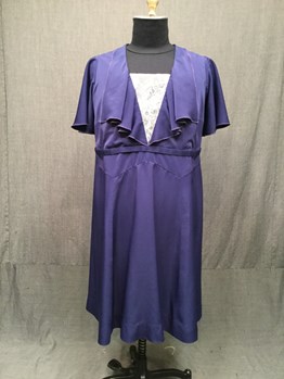 20th, century, dress, 1930s, women, b48, w40, blue, draped, lapel, lace ...